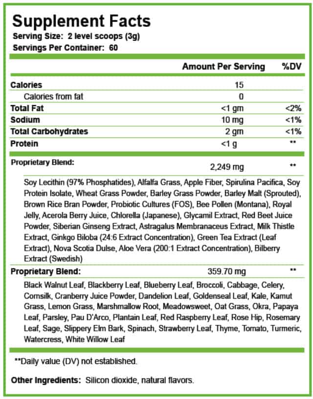 It works greens supplement label