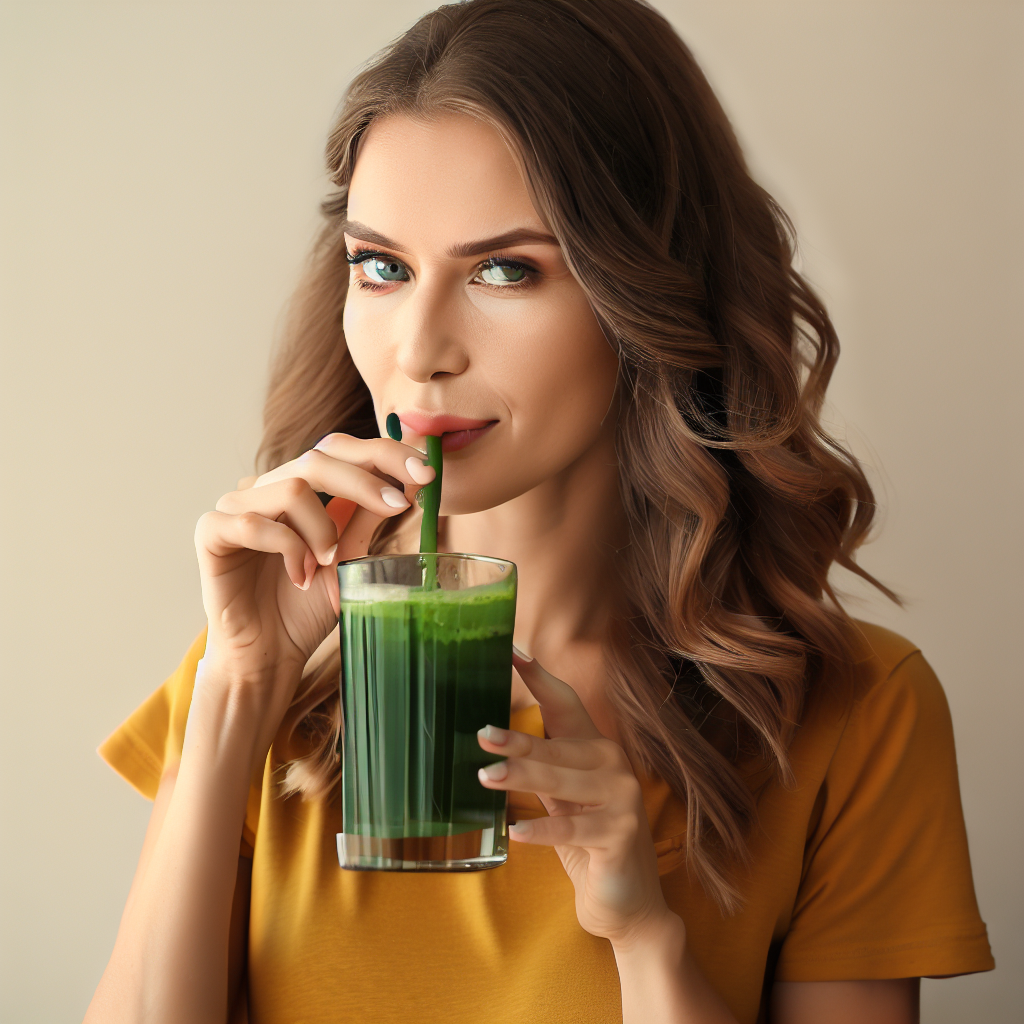 woman drinking greens juice