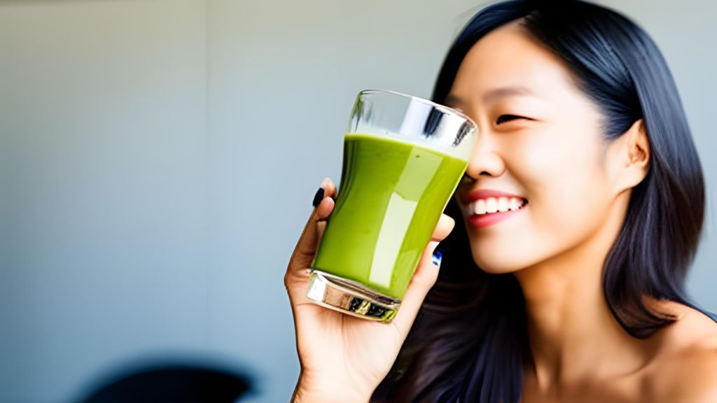 woman with green smoothie